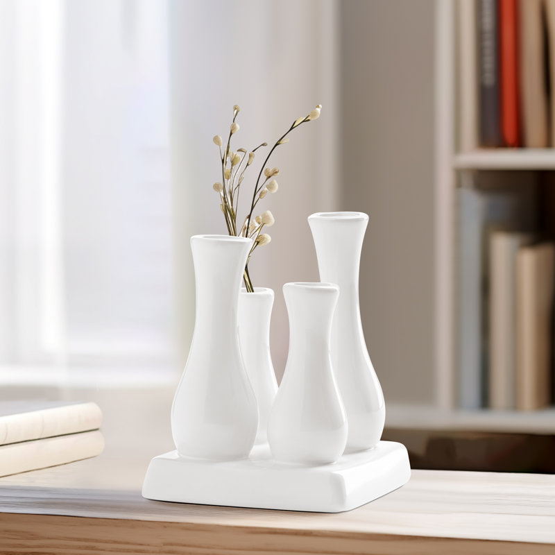 Vase en céramique 4 tubes Modern White