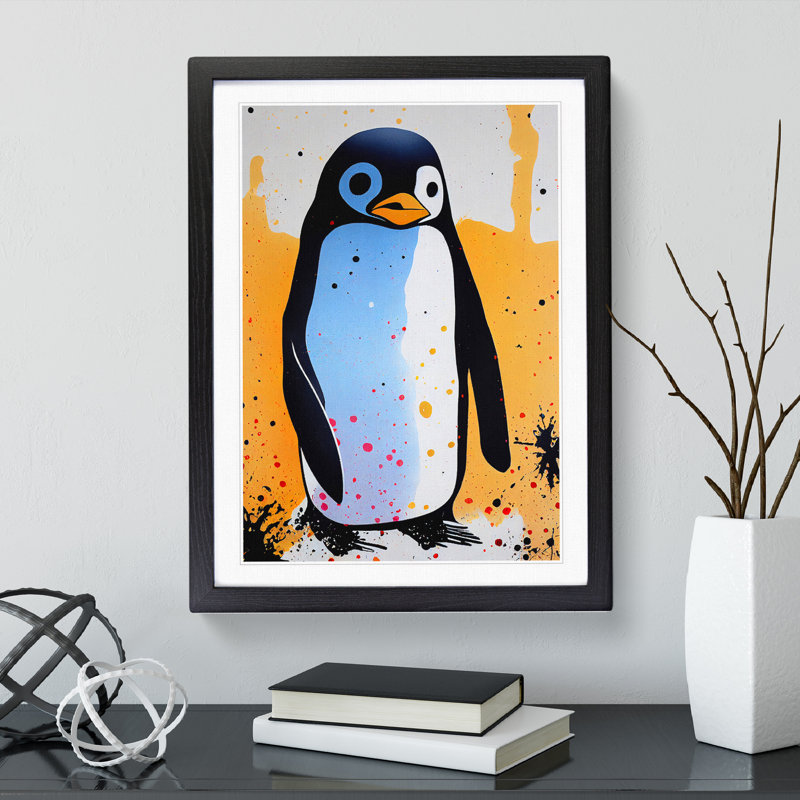 Penguin Graffiti No.2 - Wall Art, Black Framed Paper, 66cm H x 48cm W, White
