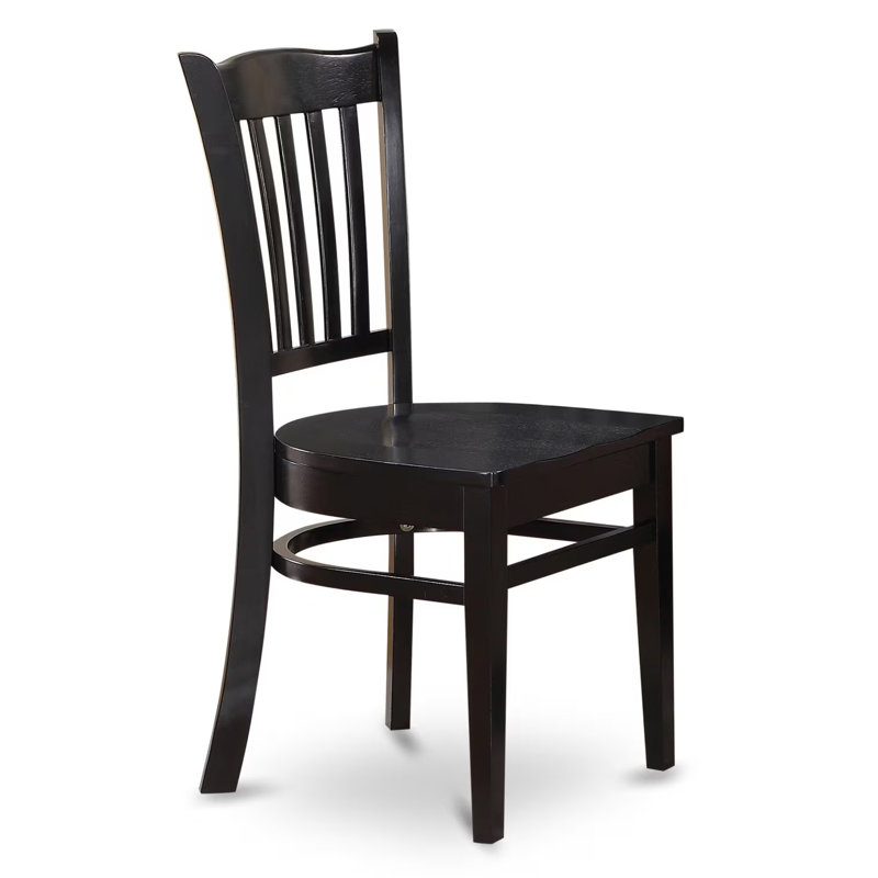 Groton Dining Chairs - Slat Back Wood Seat Kitchen Chairs, Set of 2, Black, Black