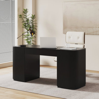 59.8" Standing Computer Desk With 2 Doors And Storage Office Desk