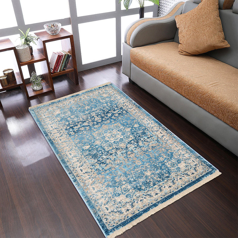 Chauncy Washable Rugs Area Rugs for Living Room, Wool Rugs for Bedroom, Dining Room, Non Slip, Low Pile Vintage Rug Indoor -MACHINE MADE POLYESTER AREA RUGS - Rectangle, Blue Color, Oriental Design, Low Pile