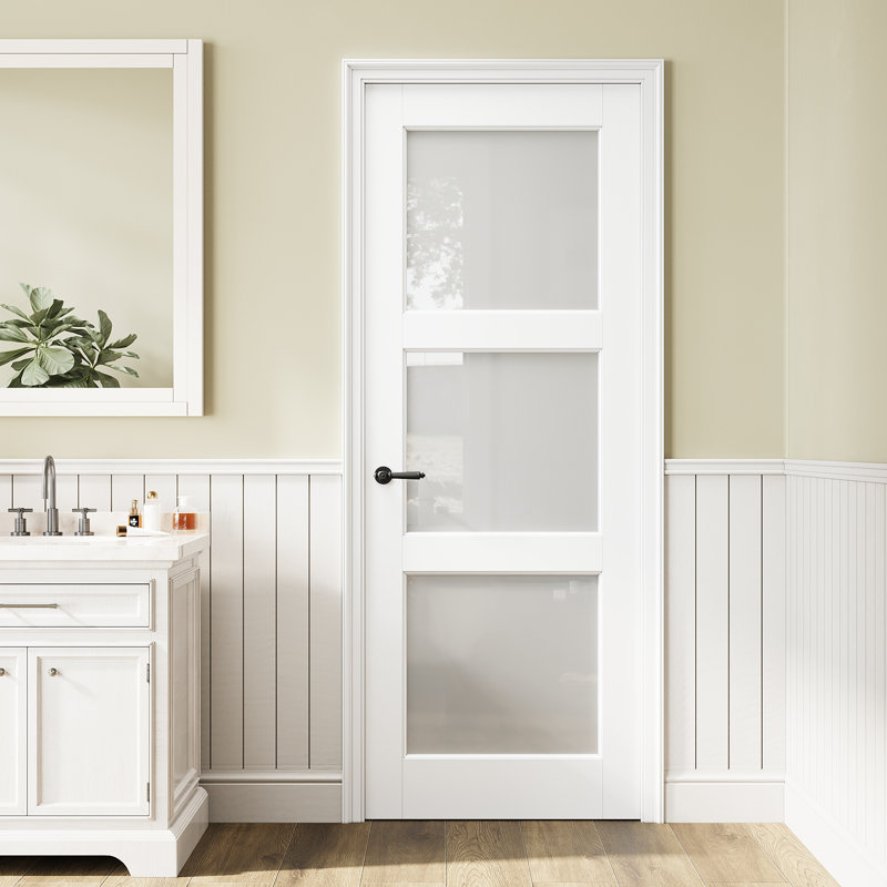 Porte standard en verre manufacturé à 3 panneaux de verre givré, 28 po x 96 po