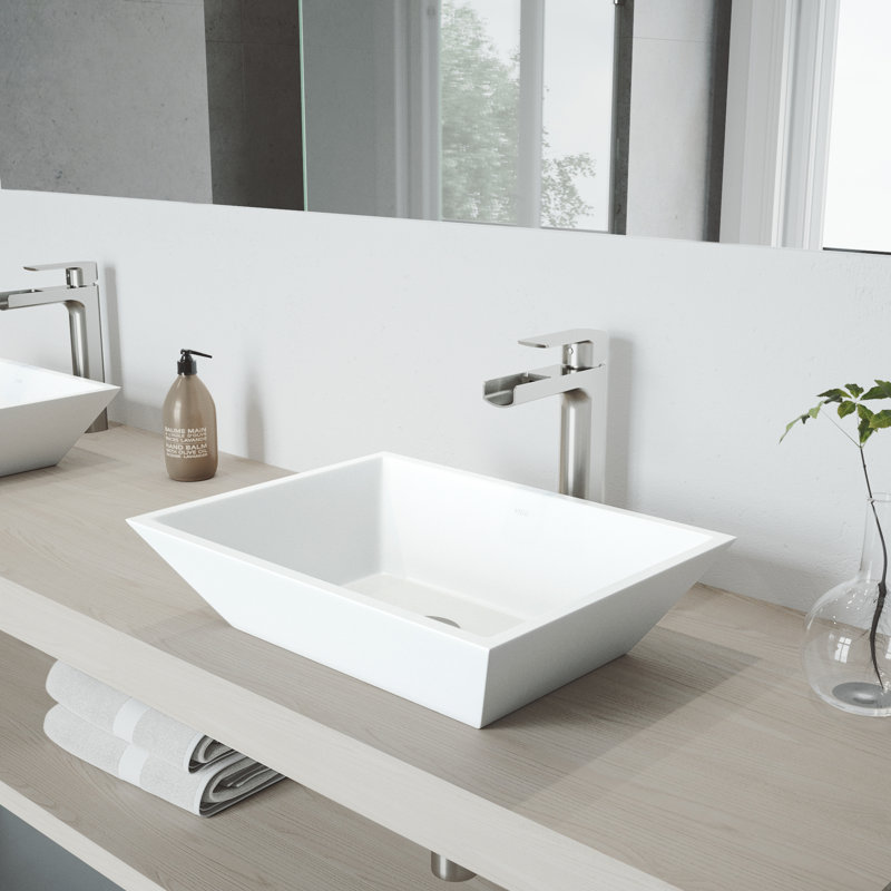 Vinca 18" L x 14" W x 5" H Rectangular White Matte Stone™ Vessel Bathroom Sink with 10" H Faucet