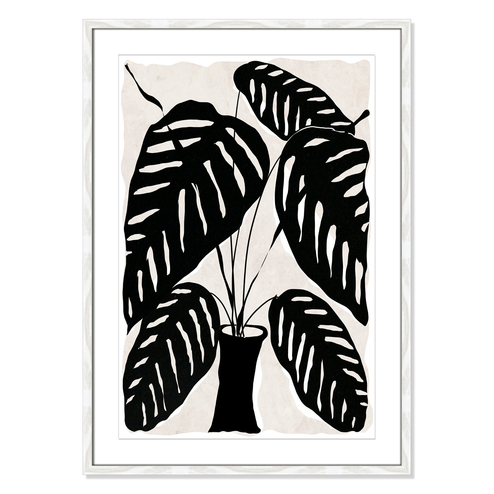 Black and White Potted Plant I Print, 35.5" H x 25.5" W x 0.75" D, White Framed