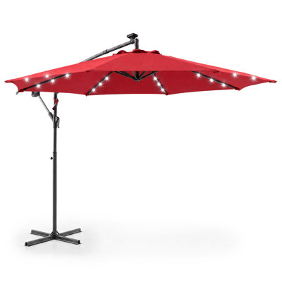 Parasol de patio décalé 10 pi avec lumières DEL, parasol de marché en porte-à-faux rotatif avec 8 nervures et manivelle réglable
