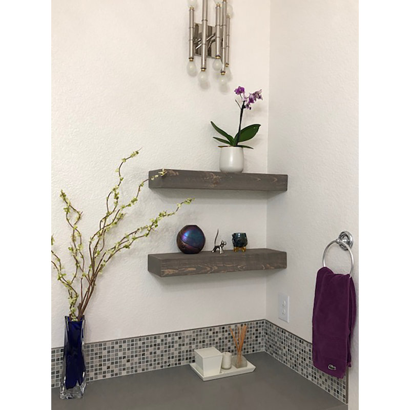 Juna 2 Piece Pine Floating Shelf, 3" H x 18" W x 7" D, Medium Brown