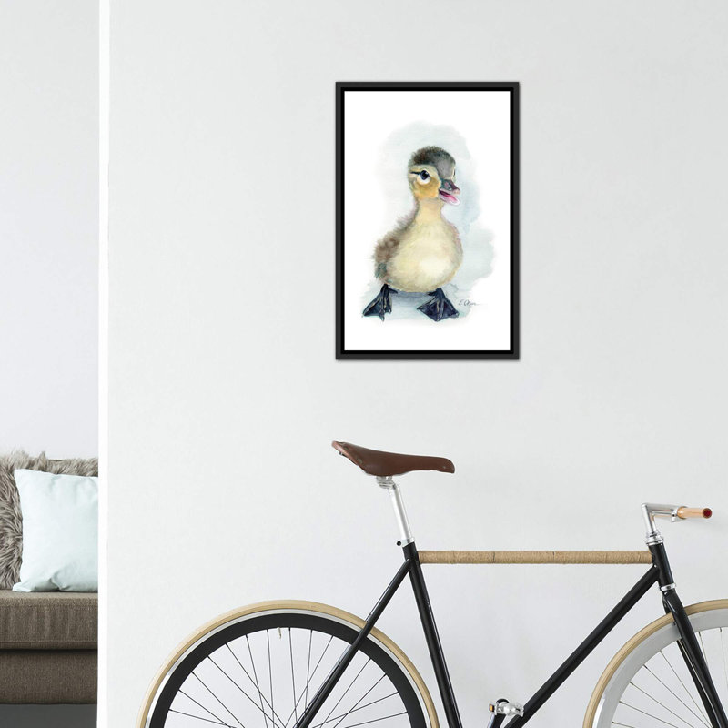 «Baby Duckling», reproduction d'art, Toile avec cadre noir patiné, Pas de tapis, H 26 po x l 18 po x 1,5 po