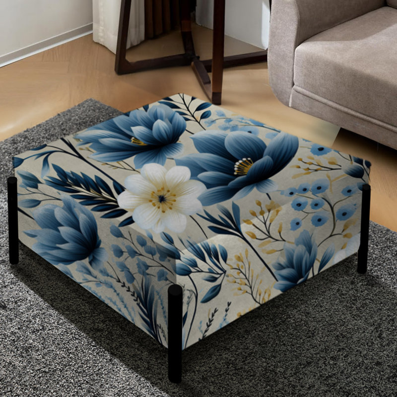 Blue Meadow Floral I - Grand repose-pieds carré floral