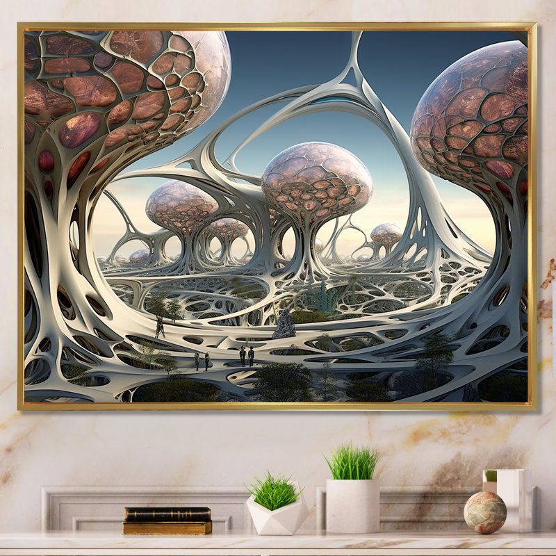Dreamscape surréaliste fractal fantaisie I - surréalisme, Cadre flottant doré, H 16 po x l 32 po x P 1 po