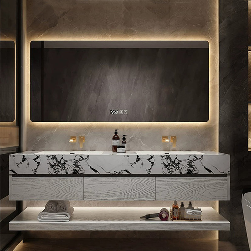 Armoire de salle de bain légère et luxueuse, Blanc cassé, 67"
