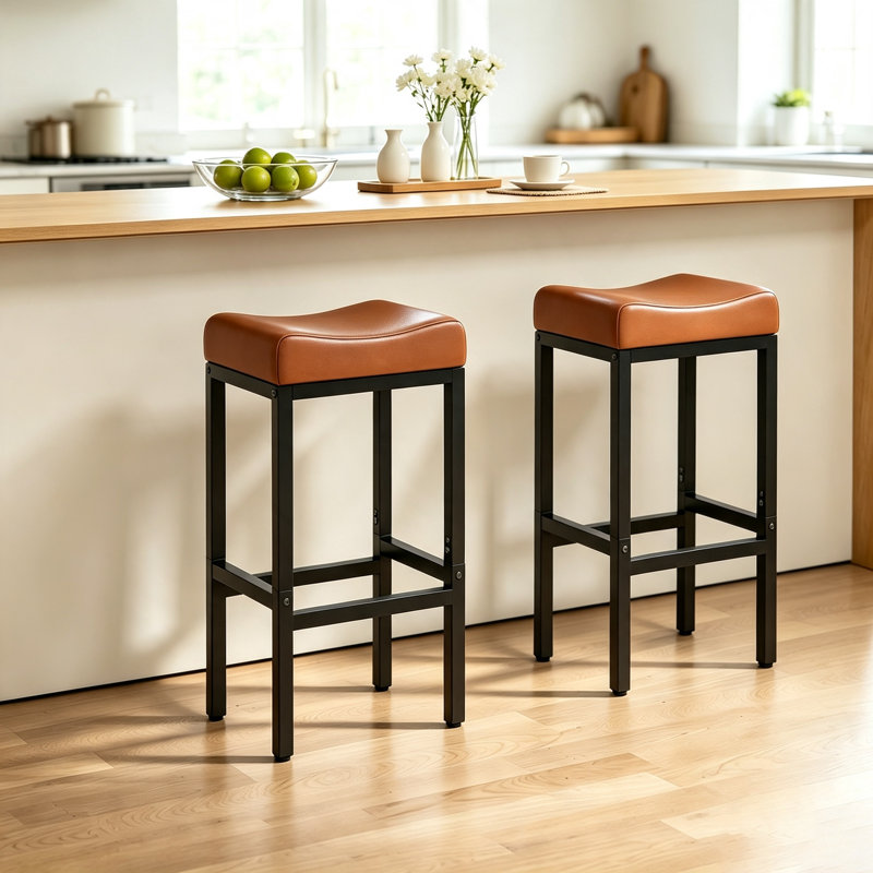 Ensemble de 2 tabourets de bar 30 po en similicuir brun, Brun, 30 po