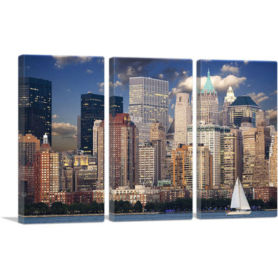 New York Downtown Skyline - ensemble de 3 reproductions de photos sur toiles tendues