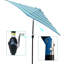 Parasol de patio de 9 pi avec rayures bleues, pavillon hexagonal, 40 po et plus, inclinaison à bouton-poussoir, mécanisme d'ouverture de la manivelle, fabrication en acier, parasol extérieur à évent, conception rayée, angle d'inclinaison de 45 degrés, levage