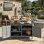Îlot de cuisine extérieur pliable avec roues verrouillables, armoire de rangement et porte-serviettes pour patio, jardin, gris