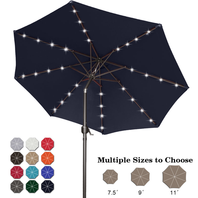 Parasol de marché éclairé Caerphilly, H 96,5 po x l 125,9 po x P 125,9 po, Marine