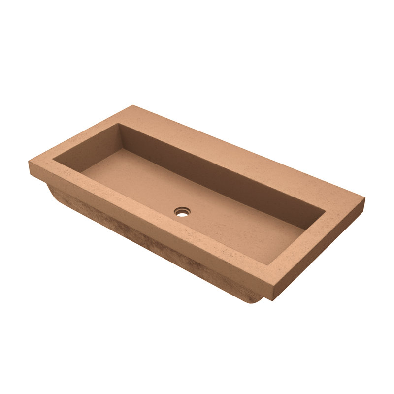 Lavabo de salle de bain en béton fabriqué à la main 36 po Native Stone Trough, Aucun trou, Terracotta