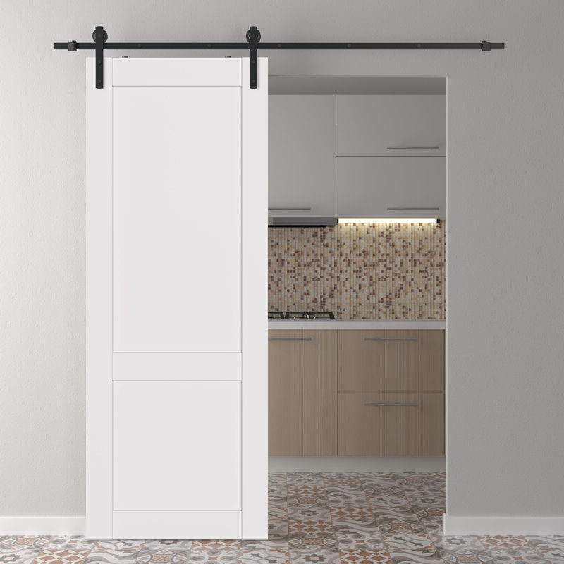 Porte de grange préfinie en bois massif et manufacturé, Blanc neige, 35,875 po x 95,24 po