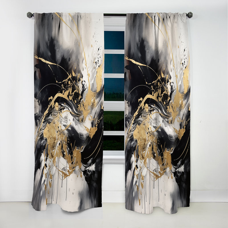 Exploring The Depths Of Gold Marble II - Abstract Geometric Blackout Curtain - 1 Panels, 52" W x 108" L