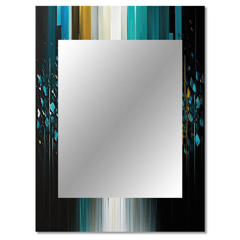 Abstract Geometric Black And Green II - Geometric Decorative Wall Mirror, Modern Mirror, Printed Metal Art, 40" x 30"