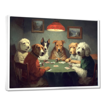Dogs Gambling Poker Game - Dog Wall Art, White Animals Canvas Print
