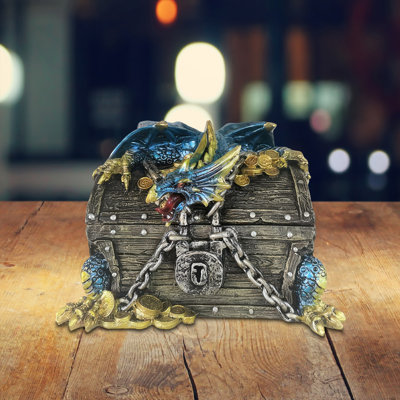6.25"W Blue Dragon Guarding Trinket Box