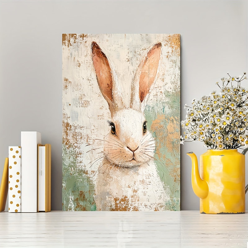 Charmant lapin blanc rétro, reproduction sur toile - Urban Studio, 36 * 24 pouces (90 * 60 * 2cm)