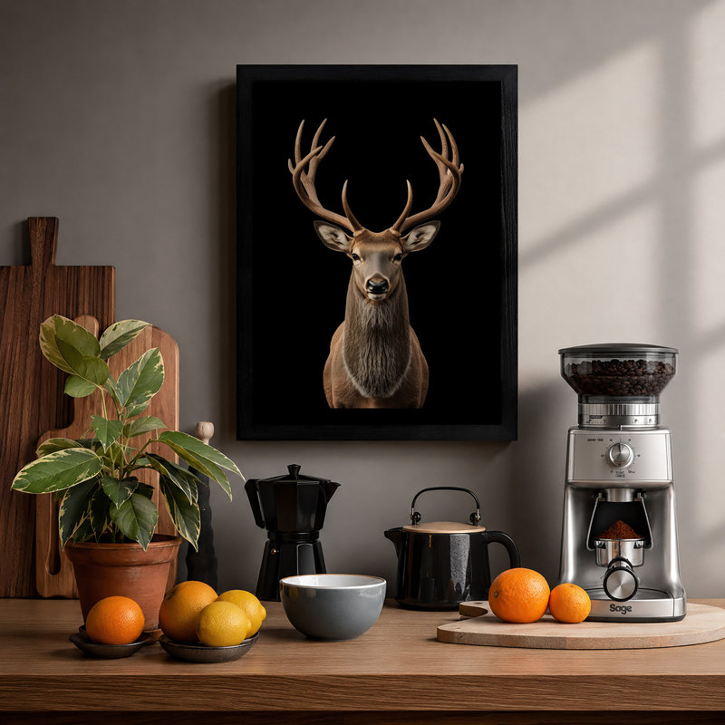 Deer Portrait Study Rustic - Framed Print, A1 - 84.1 x 59.4 cm, Black
