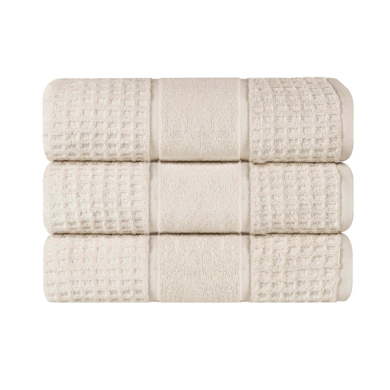  Zero-Twist Cotton Bath Towel Set - Honeycomb Waffle Texture - Quick-Dry, Ivory