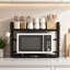 2-Tier Expandable Microwave Stand with Pull-Out Drawer & Hooks, Adjustable Width 40–60cm & Height, 20kg Per Tier, Levelling Feet, Ball-Bearing Tracks Kitchen Worktop Organiser