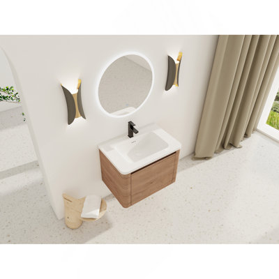 Meuble-lavabo mural 28 po avec lavabo en céramique blanche et porte à fermeture en douceur 1 contreplaqué