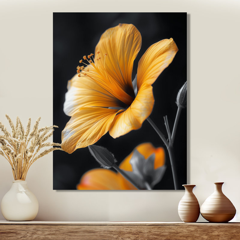 Jaune jaune noir pétale de fleurs - fleurs, art mural salon, Toile tendue, H 32 po x l 24 po x P 1 po