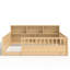 Un lit de plancher en bois de grande taille avec une barrière de sécurité de style clôture, avec une fonction décorative de rangement latéral, et sa couleur est naturelle-316982451-316982460