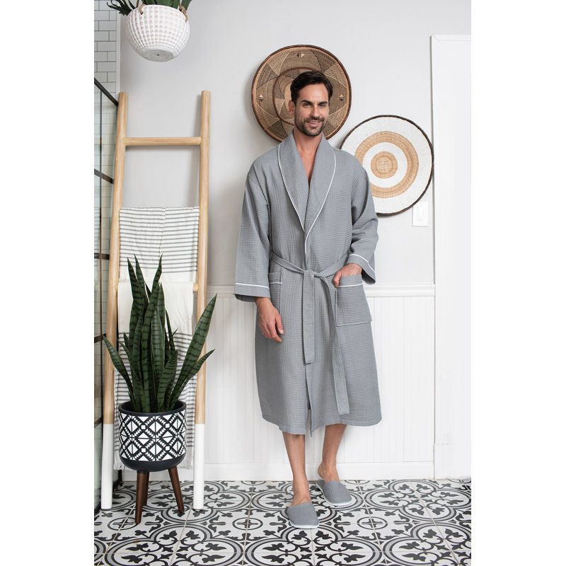 Peignoir gaufré LOTUS LINEN - Peignoirs de luxe en coton pour hôtel / spa, TG, gris