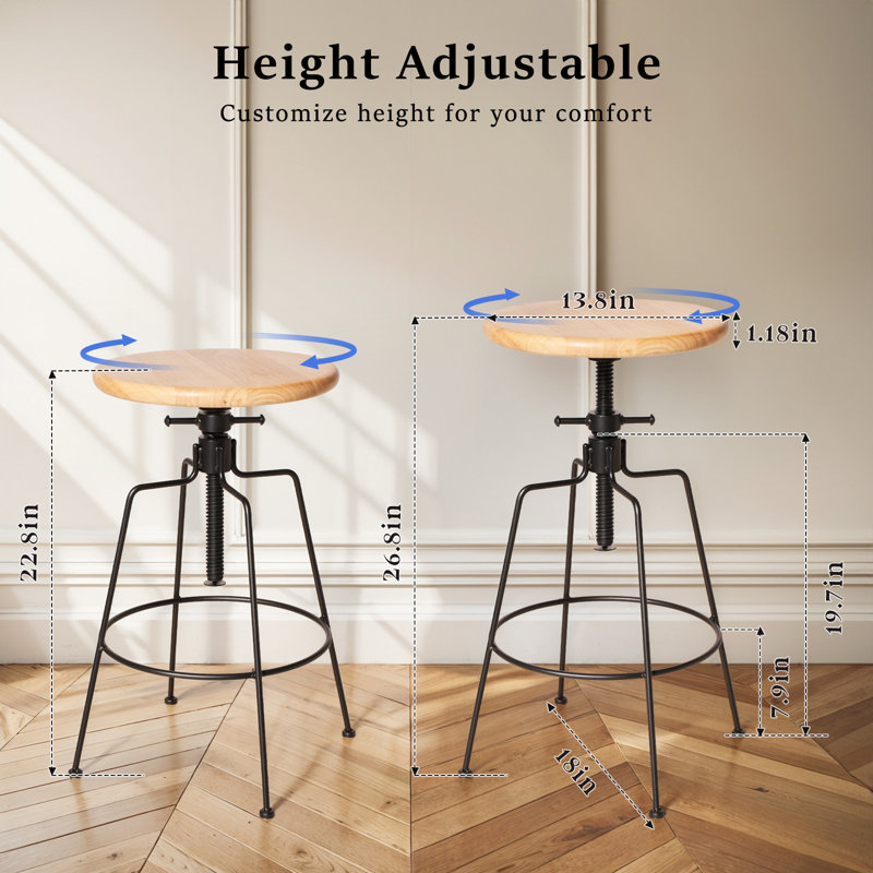Ensemble de 2 tabourets de bar réglables en bois et en métal