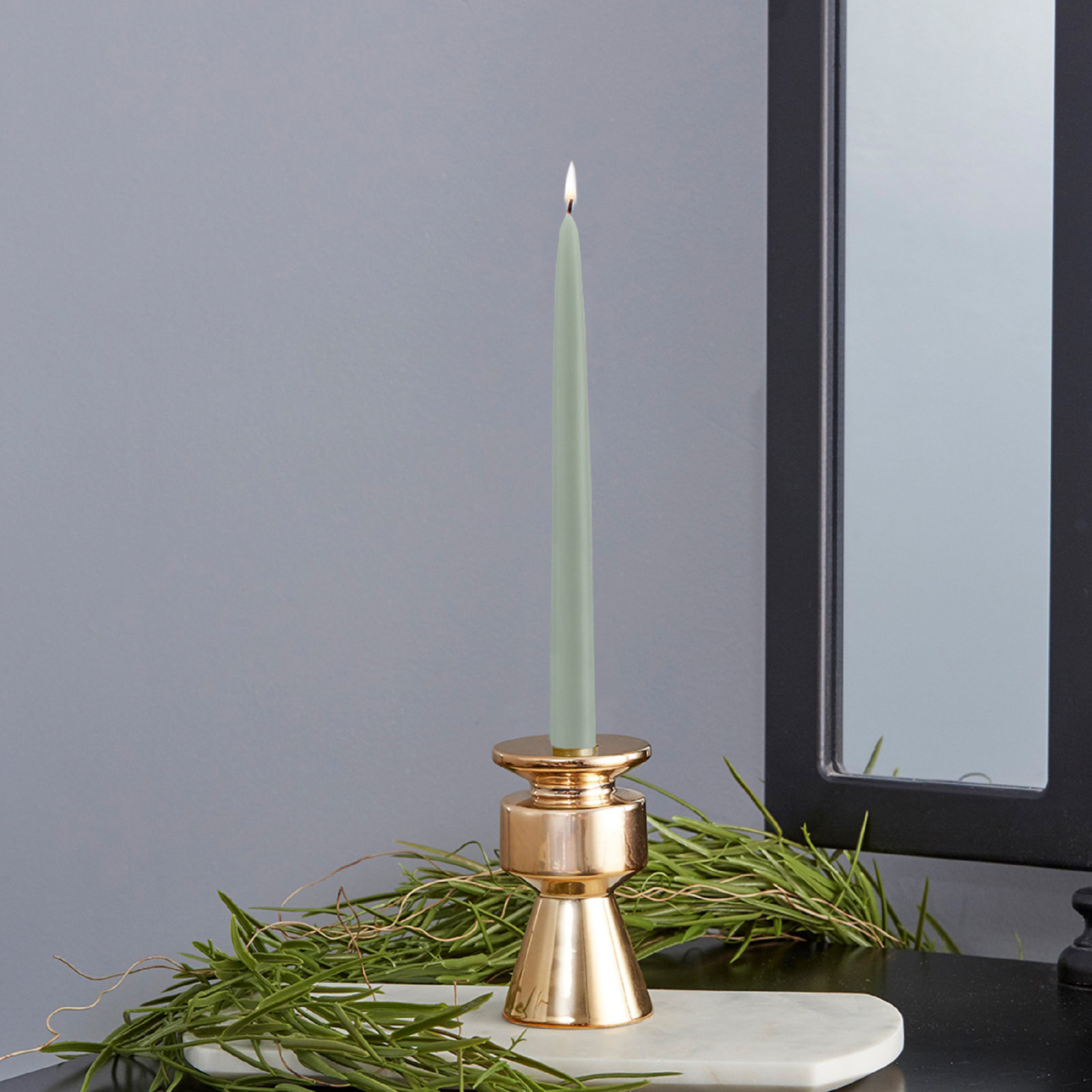 Unscented Taper Candle Set, 9" H x 0.88" W x 0.88" D, Sage Green