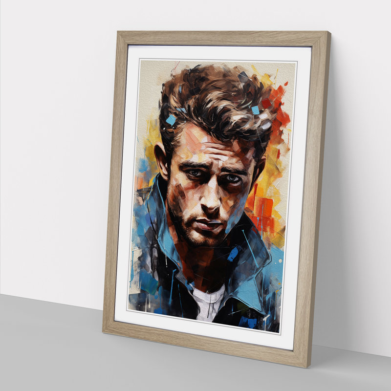 James Dean Expressionism - Single Picture Frame Print on Wood, Oak, 34cm H x 25cm W x 2cm D