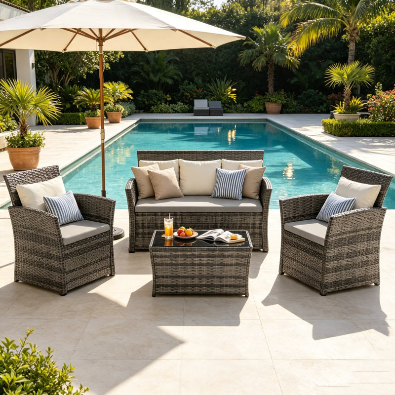Ensemble de conversation pour patio pour 4 personnes avec coussins, Dark Grey