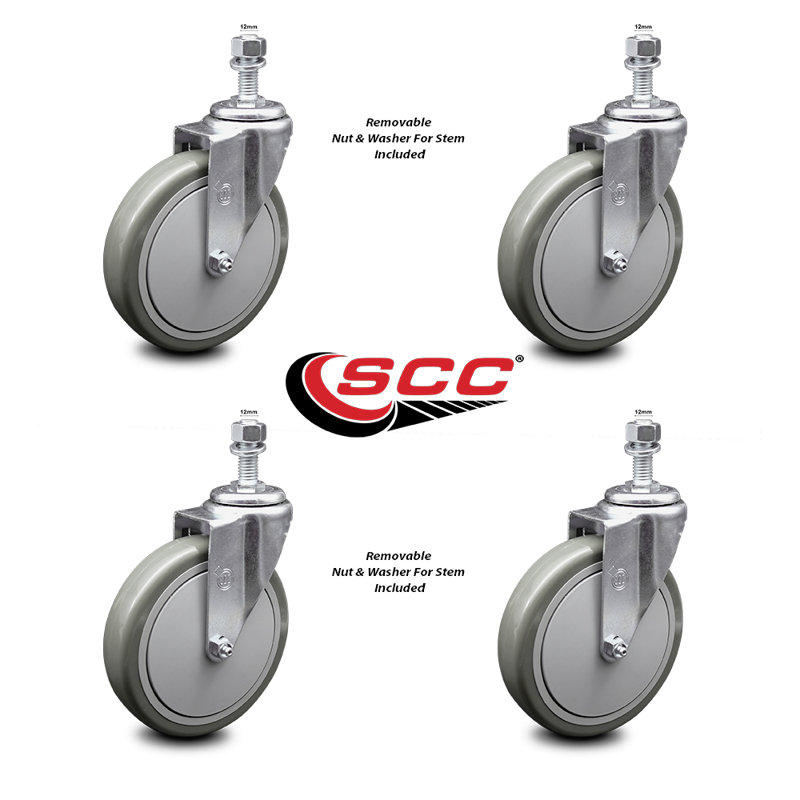 Ensemble de roulettes à tige filetée en polyuréthane 12 mm 2 freins SCC