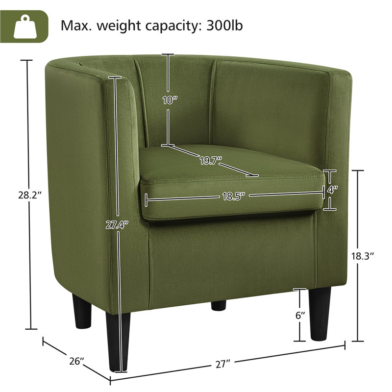 Barrel-Shaped Upholstered Velvet Chair, Olive Green Polyester Blend
