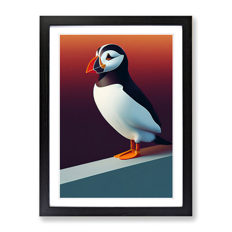 Puffin Vol.3 - Single Picture Frame Painting, 64cm H x 46cm W x 2cm D, Oak