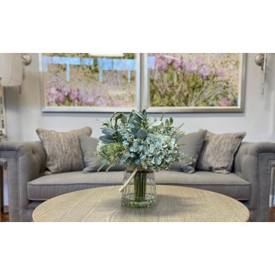 Hydrangea And Eucalyptus Arrangement in Vase