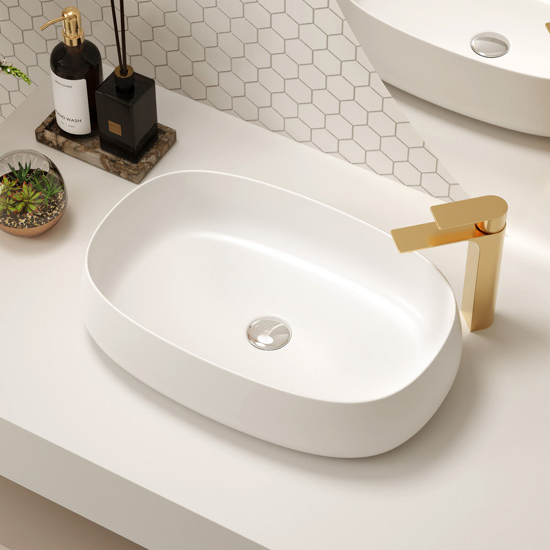 Casainc Solid Surface Resin Bathroom Vessel Sink, Matte White