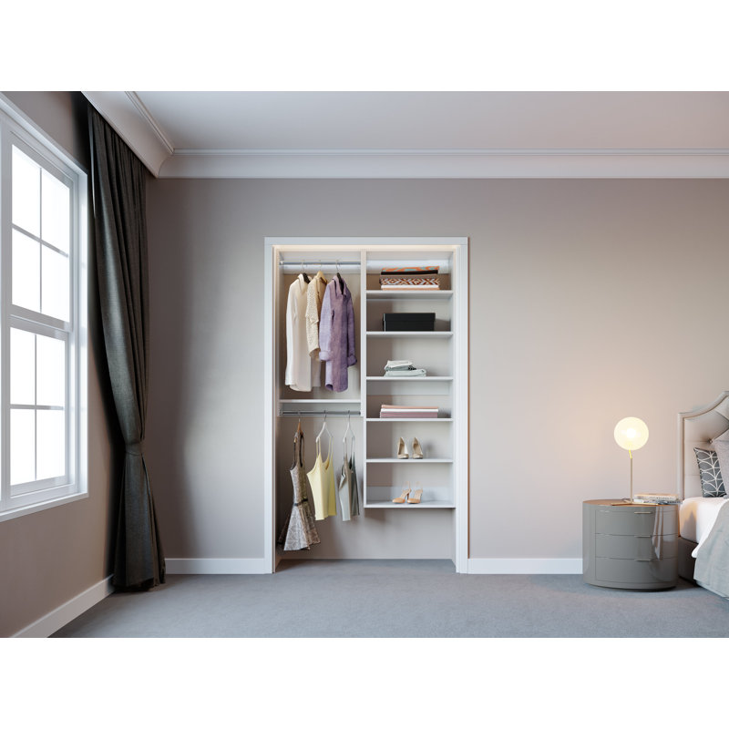 White Modular Closet System with Shelves and Hanging Space