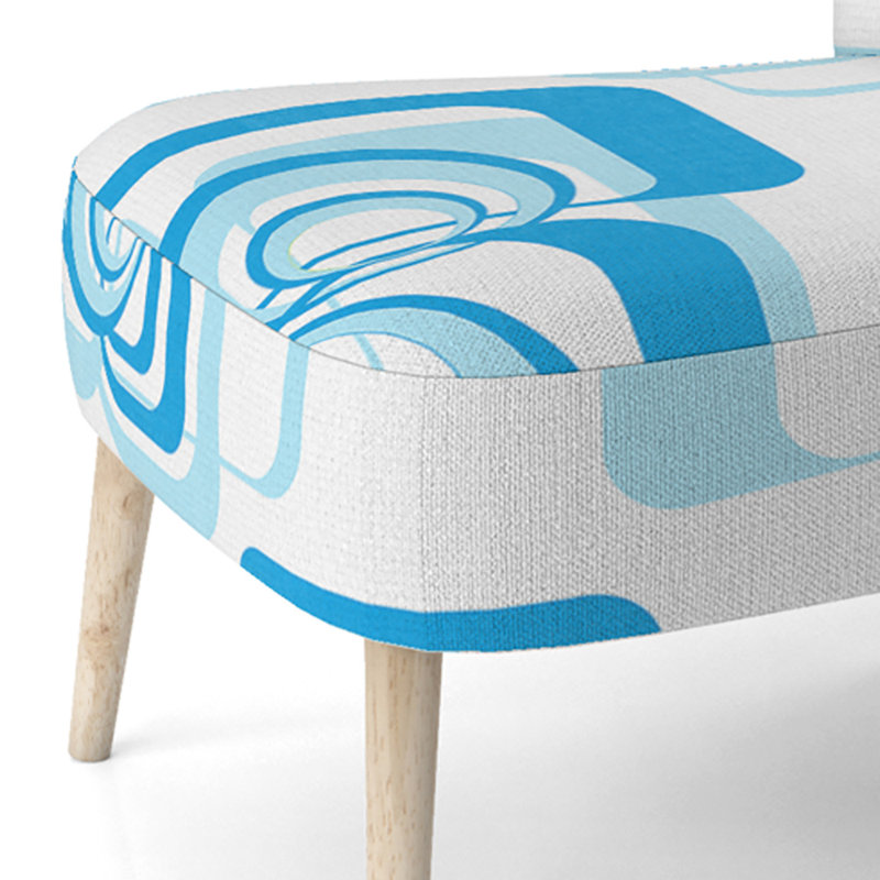 Blue Trendy Geometric - Velvet Upholstered Patterned Accent Side Chair