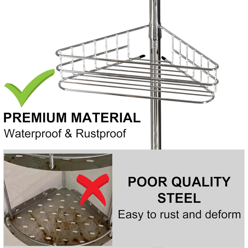 Tension Pole Shower Caddy, Corner Shower Caddies with 4 Basket Shelves and Built-In Towel Bars, Rustproof Bathroom Shower Organizer Adjustable 75 to 110 Inch