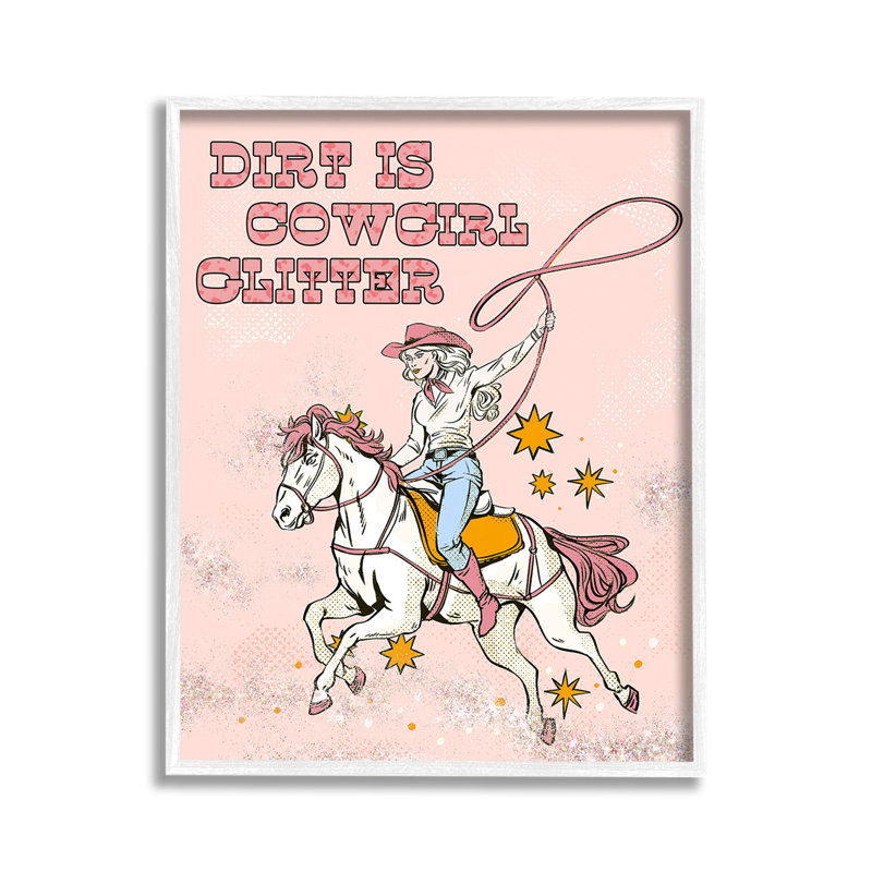 DirtIsCowgirlGlitterGicleeArtbyZiweiLi, H 14 po x l 11 po, Estampe numérique encadrée blanc bord de mer