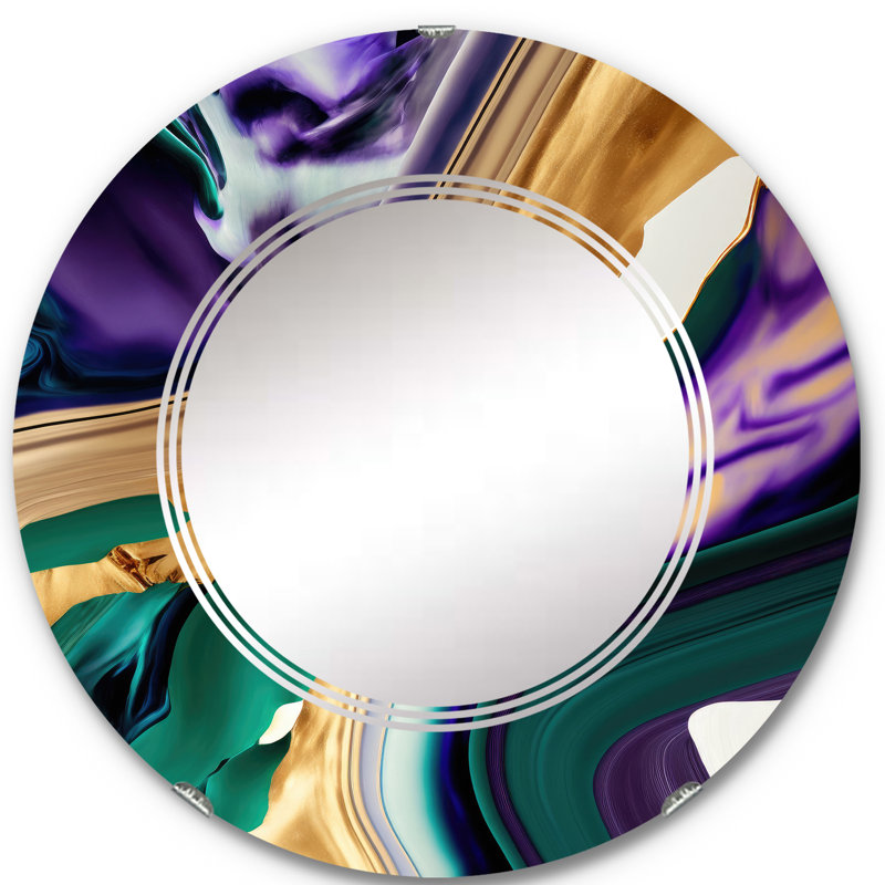 Pheba mauve, vert et or Bold Strokes I - miroir mural abstrait, 24 po x 24 po