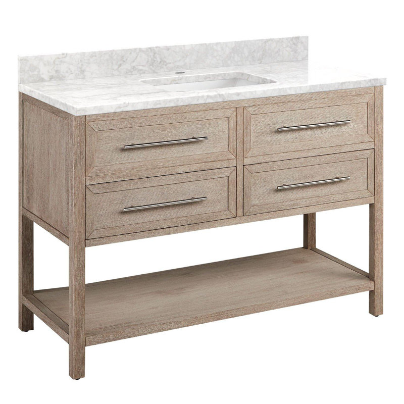 48" Robertson Single Bathroom Vanity Set with Rectangular Undermount Sink, Carrara Marble, Single-Hole Centered