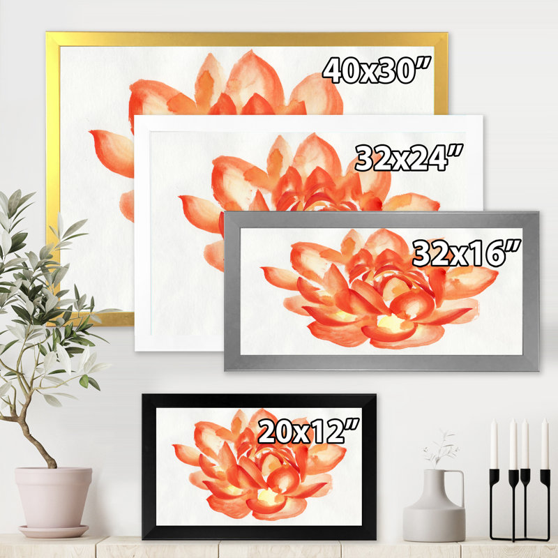 " Vintage Detail Of A Orange Lotus " Painting Print, White Framed Canvas, 16" H x 32" W x 1.5" D