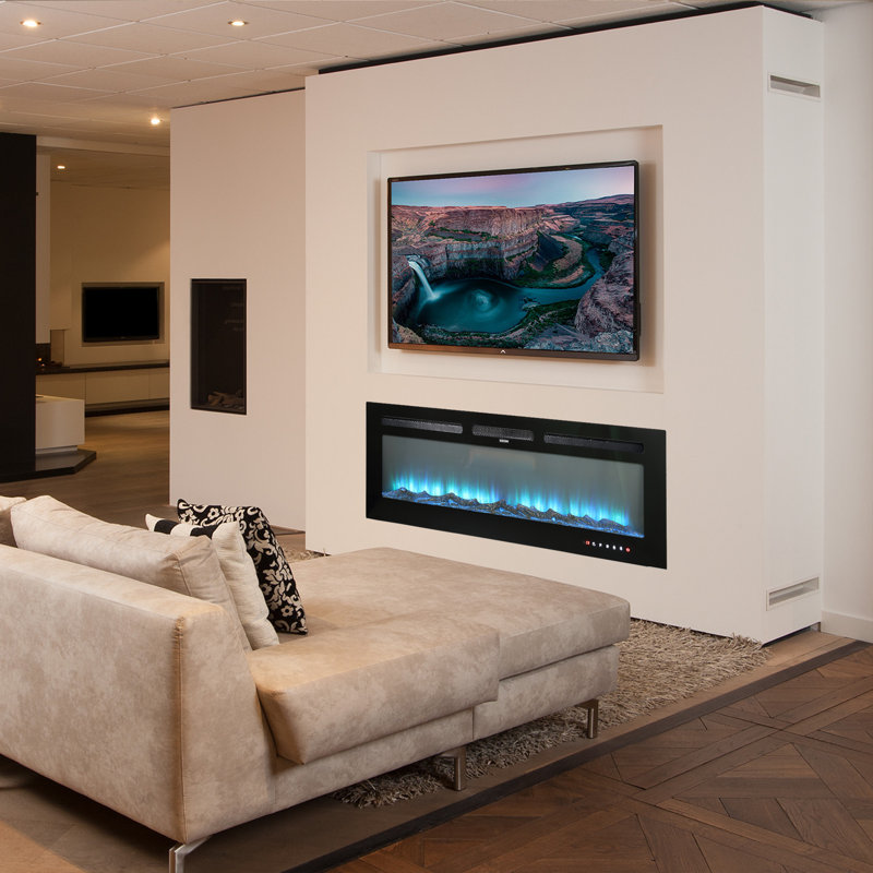 Rayva Front-Venting Recessed and Wall-Mounted Electric Fireplace, 16.54" H x 50" W x 4.33" D